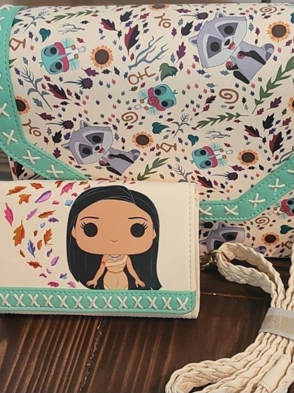 Loungefly White and Teal Pocahontas Crossbody Bag